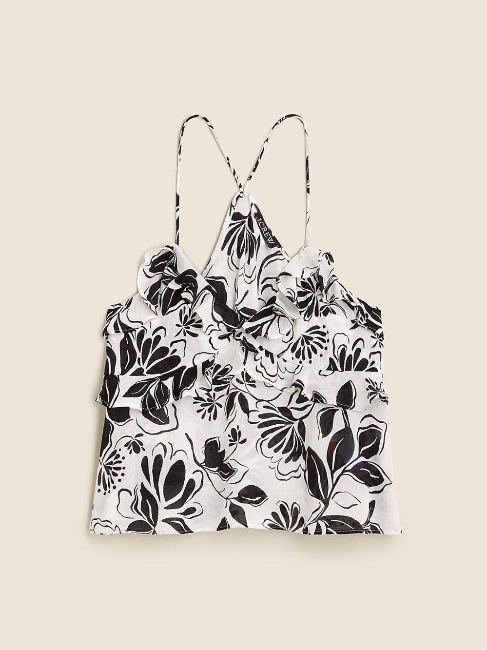 J Crew Drapey Ruffle Black White Tank Top